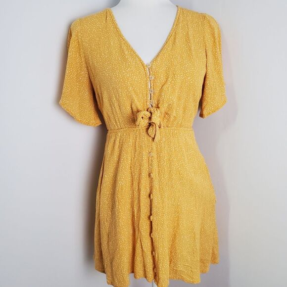 Abercrombie & Fitch Yellow Polka Dot Mini Dress Size Small Petite - Picture 2 of 9